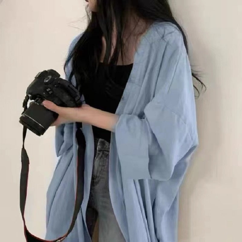 Summer Korean Style Loose Long Sleeve Cardigan Jacket Women's Shirt