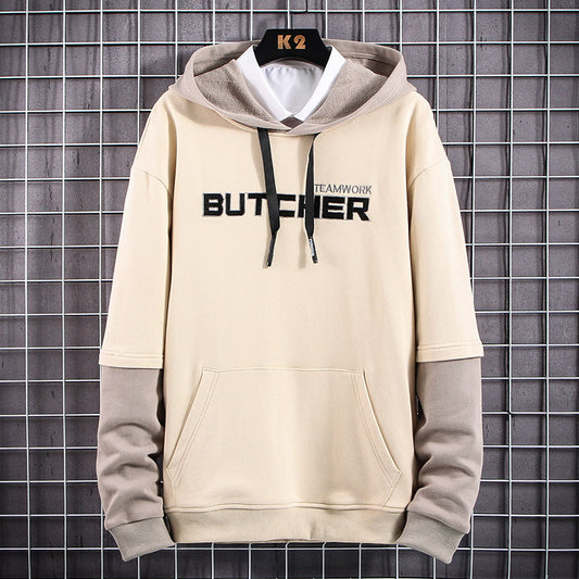 Sweater casual loose fake two piece long sleeve T-shirt hooded men's wear