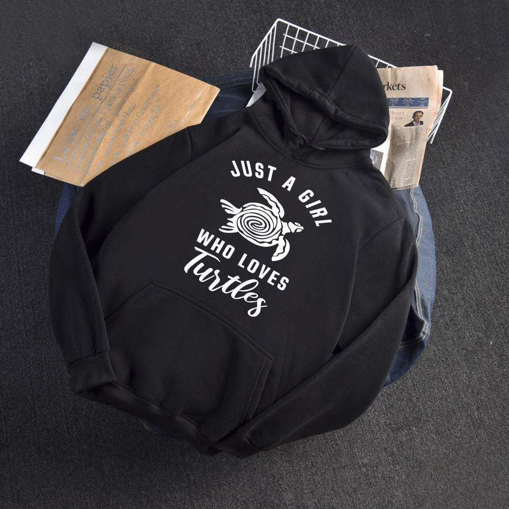 Hooded Sweater Women The Turtle Letter Printed Hoodie Casual Loose Top