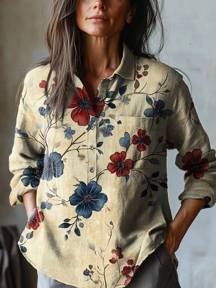Summer Women's Fashion Printed Long-sleeved Shirt