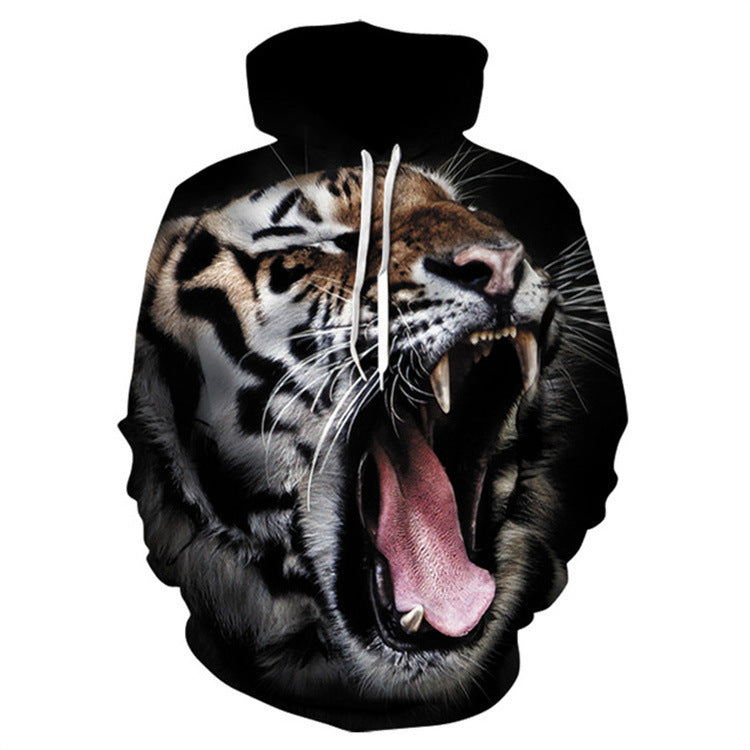 New Men's Casual Wear Long-sleeved Tiger Pattern T-shirt Pullover