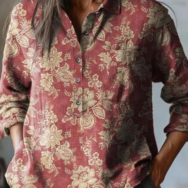 Summer Women's Fashion Printed Long-sleeved Shirt
