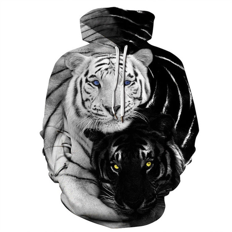 New Men's Casual Wear Long-sleeved Tiger Pattern T-shirt Pullover