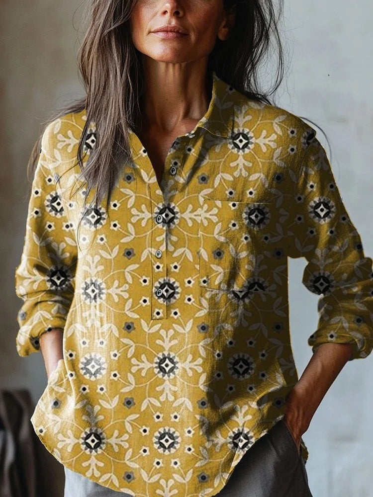 Summer Women's Fashion Printed Long-sleeved Shirt