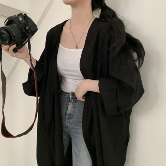 Summer Korean Style Loose Long Sleeve Cardigan Jacket Women's Shirt
