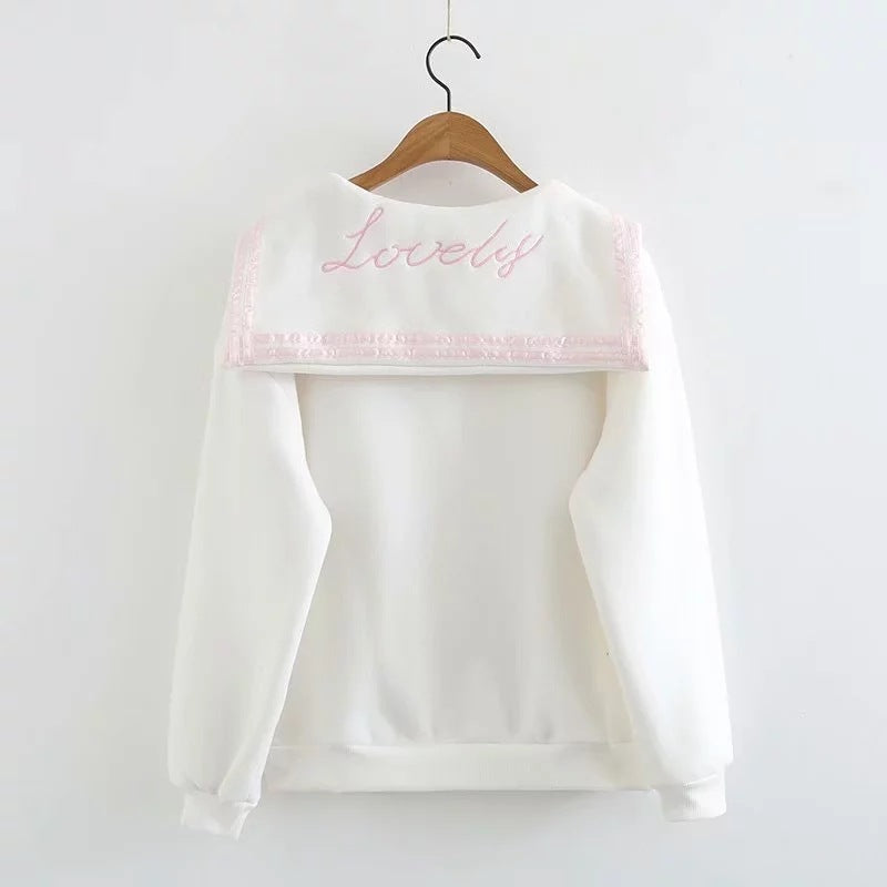 Long-sleeved lace-up sweatshirt
