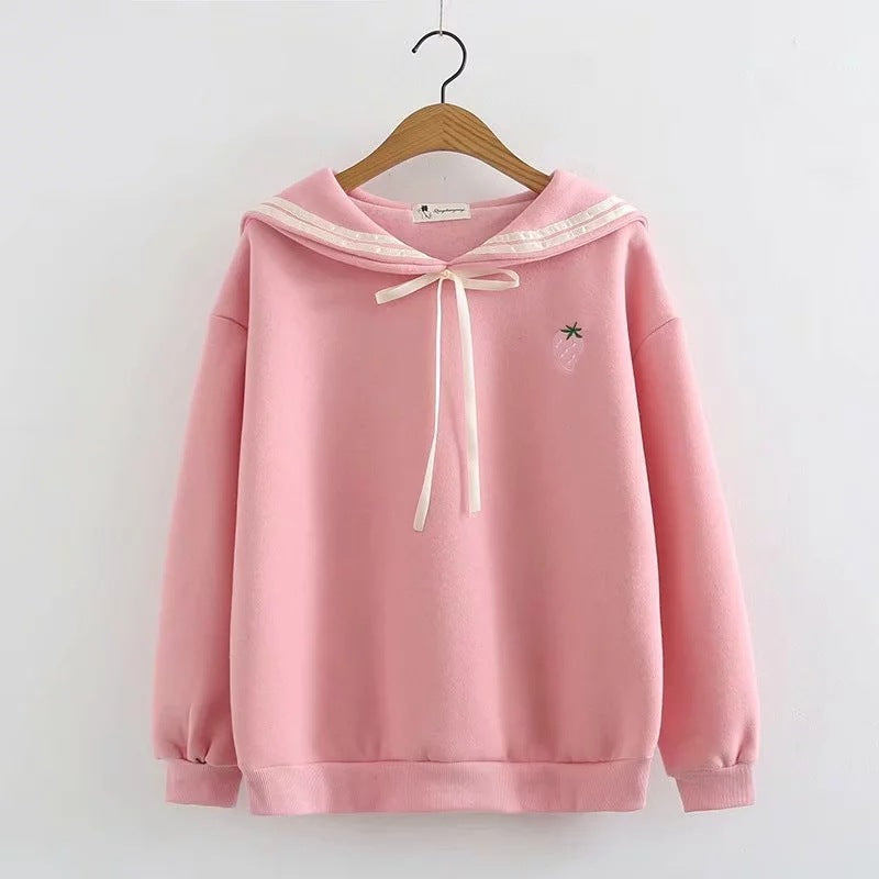 Long-sleeved lace-up sweatshirt