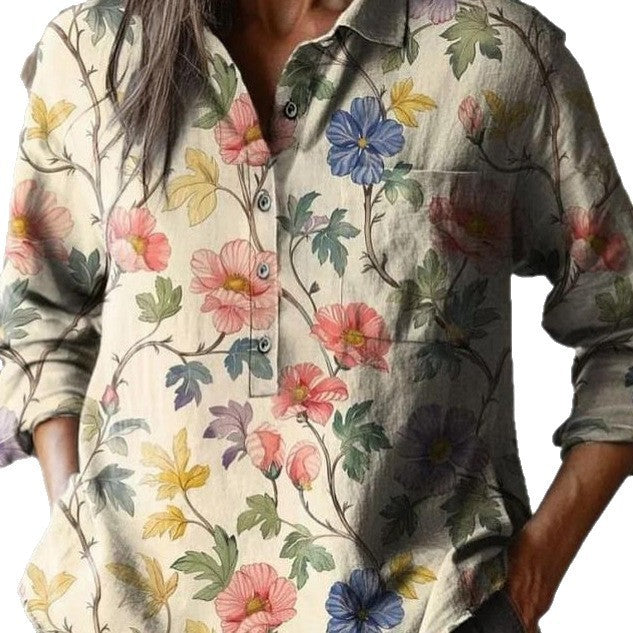 Summer Women's Fashion Printed Long-sleeved Shirt