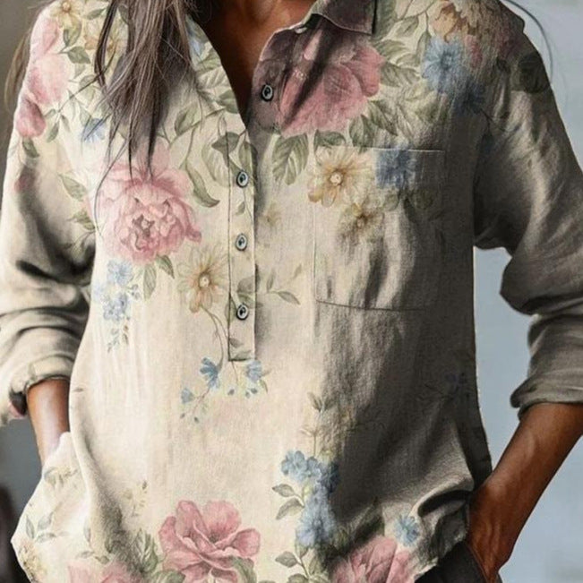 Summer Women's Fashion Printed Long-sleeved Shirt
