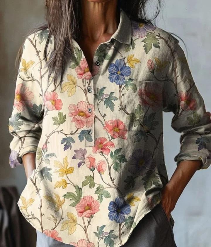 Summer Women's Fashion Printed Long-sleeved Shirt