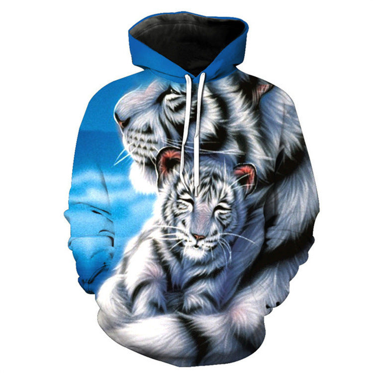 New Men's Casual Wear Long-sleeved Tiger Pattern T-shirt Pullover
