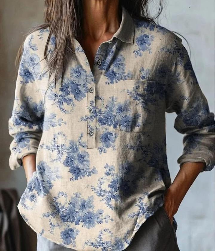 Summer Women's Fashion Printed Long-sleeved Shirt