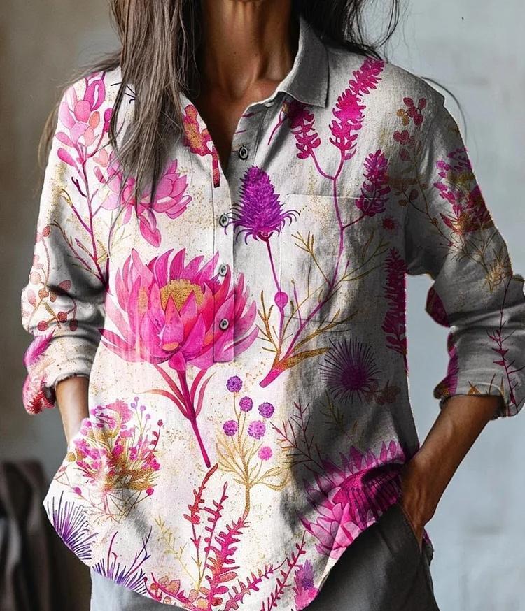 Summer Women's Fashion Printed Long-sleeved Shirt