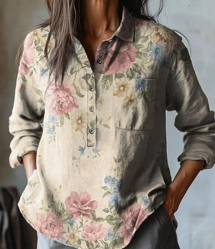 Summer Women's Fashion Printed Long-sleeved Shirt