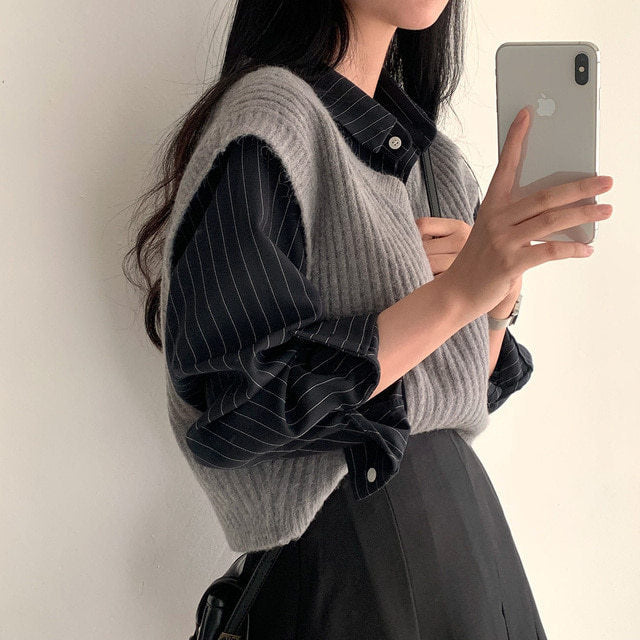 Retro Simple Striped Lapel Long Sleeve Shirt
